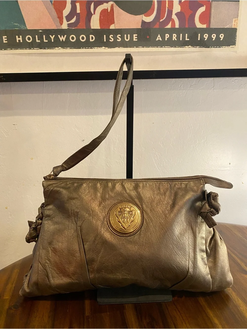 Gucci Hysteria Metallic Bronze Leather Wristlet Clutch
